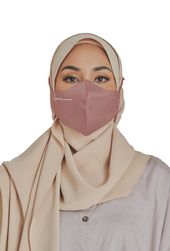 Buy Satin Face Mask with String Extension in Coral Pink