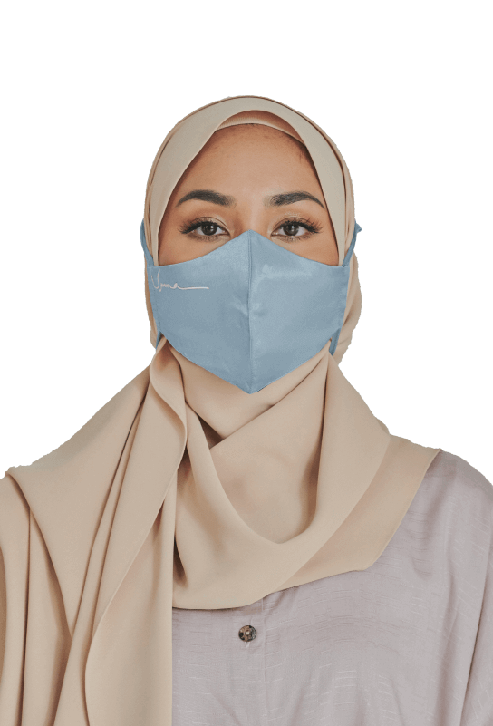 Buy Satin Face Mask with String Extension in Frost Blue