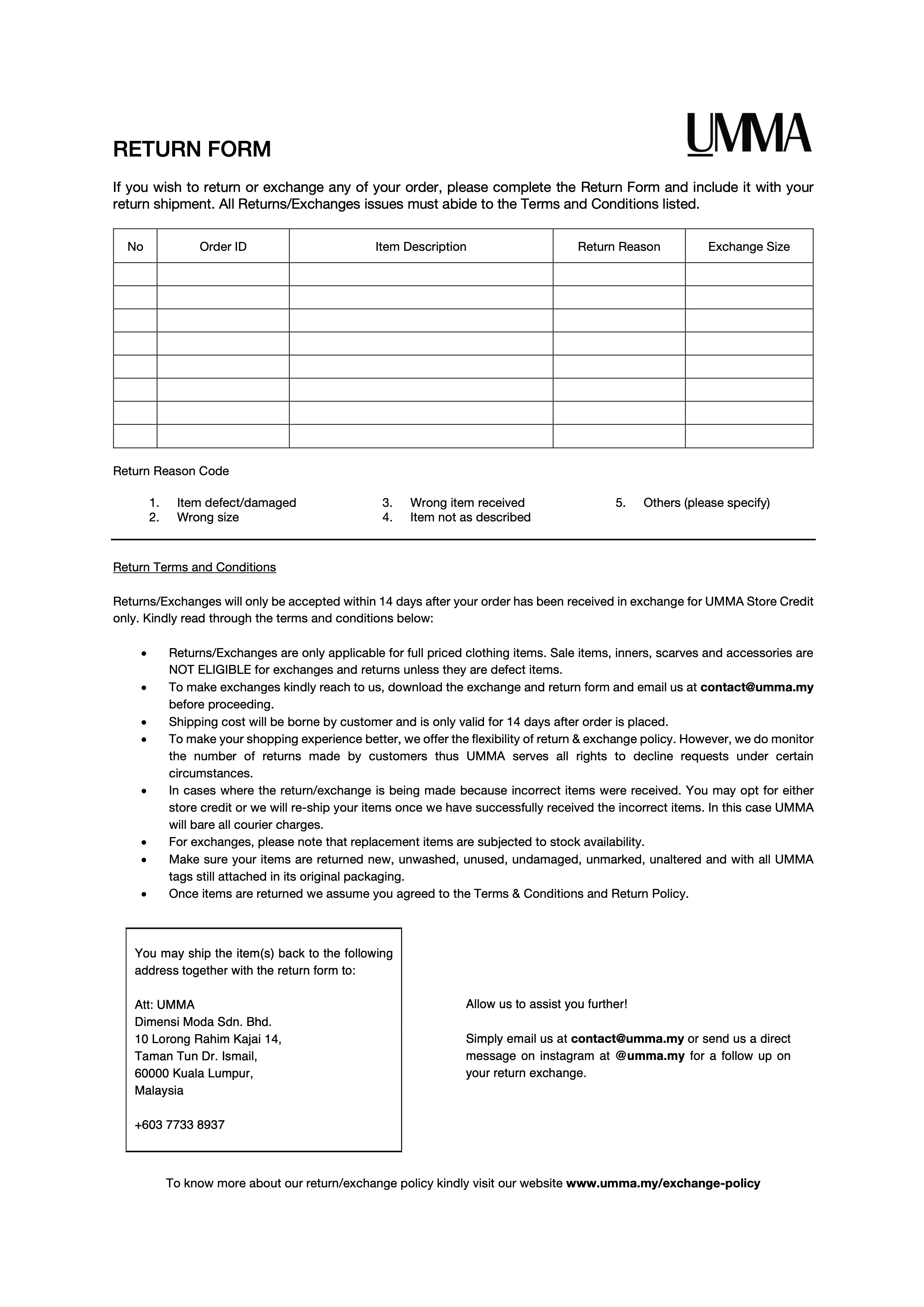 Return And Exchange Policy Template