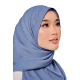 Sulam Mekar Ironless Chiffon Triangle Bawal in Dusty Blue
