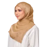Sulam Juita Shiny Crinkle Satin Chiffon Scarf in Brown Budi