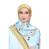 Jalur Jiwa Satin Printed Scarf in Green & Blue