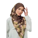 Peonia Cotton Voile Printed Square in Espresso Brown