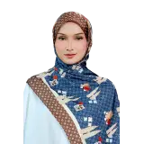 Jalur Jiwa Satin Printed Scarf in Brown & Blue