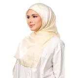 Sulam Juita Shiny Crinkle Satin Chiffon Scarf in Cream Ayu
