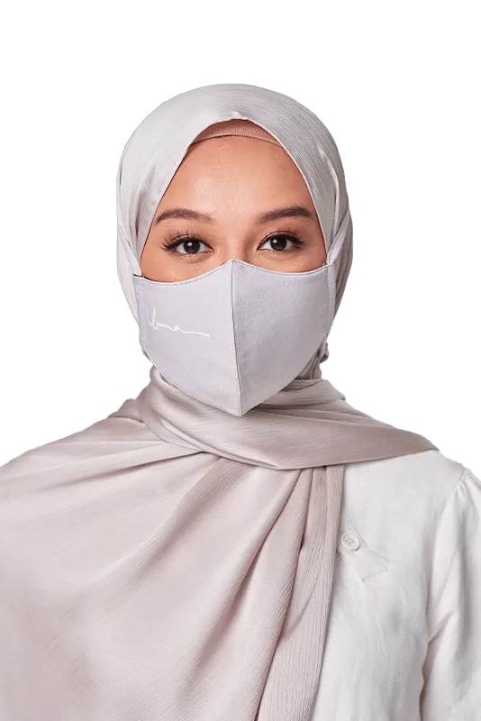 Crepe Face Mask with String Extension in Grey Lilac