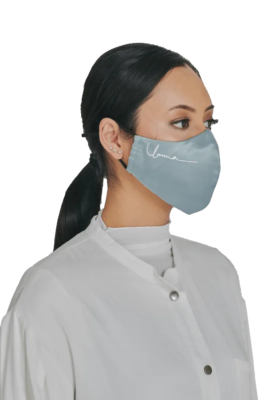 Satin Face Mask with Ear Loop in Frost Blue