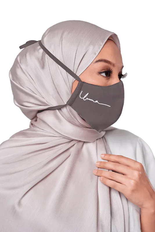 Crepe Face Mask with String Extension in Stone Grey