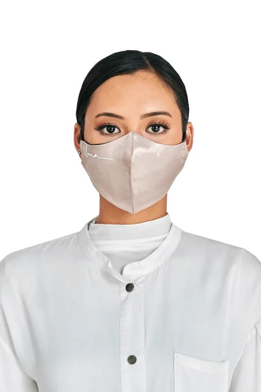 Satin Face Mask with Ear Loop in Beige
