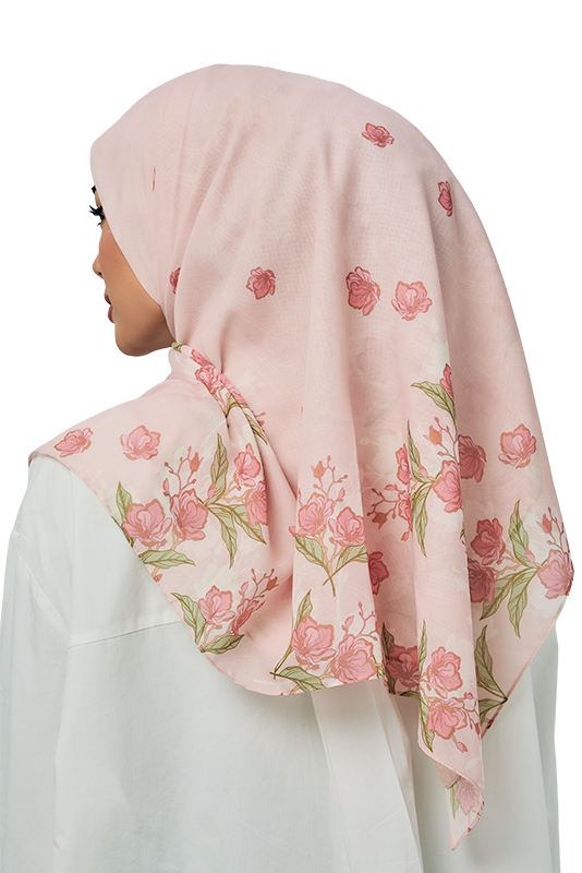 Peonia Cotton Voile Printed Square in Dusty Pink
