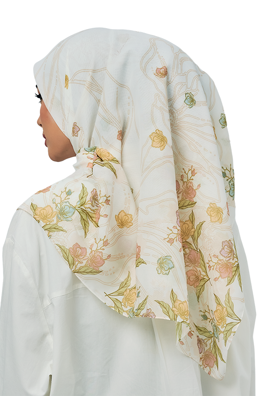 Peonia Cotton Voile Printed Square in Spring Porcelain