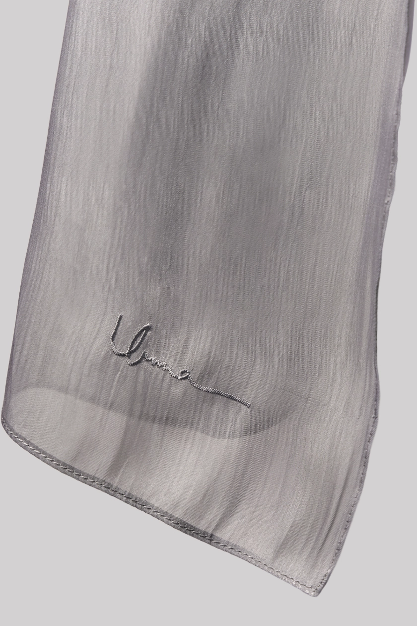 Sulam Juita Shiny Crinkle Satin Chiffon Scarf in Grey Elok