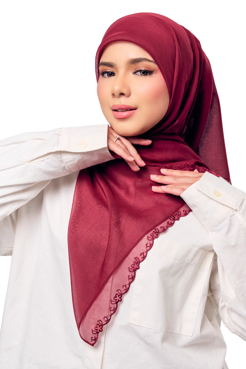Sulam Kesuma Japanese Voile Square in Red Cindai