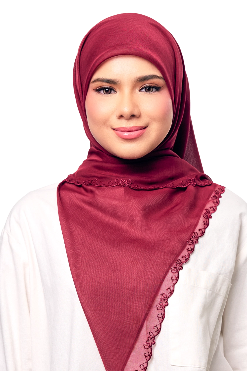 Sulam Kesuma Japanese Voile Square in Red Cindai