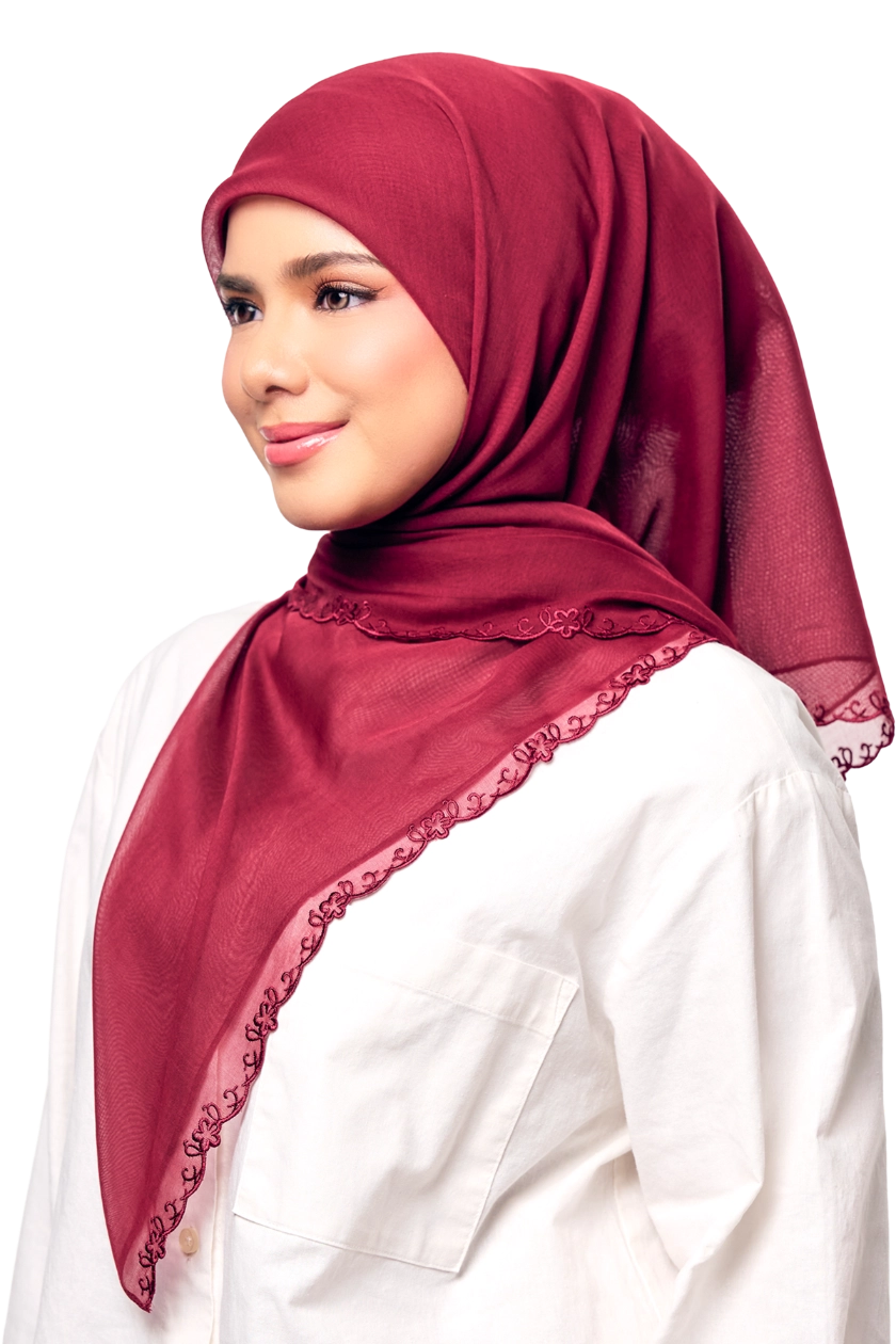 Sulam Kesuma Japanese Voile Square in Red Cindai