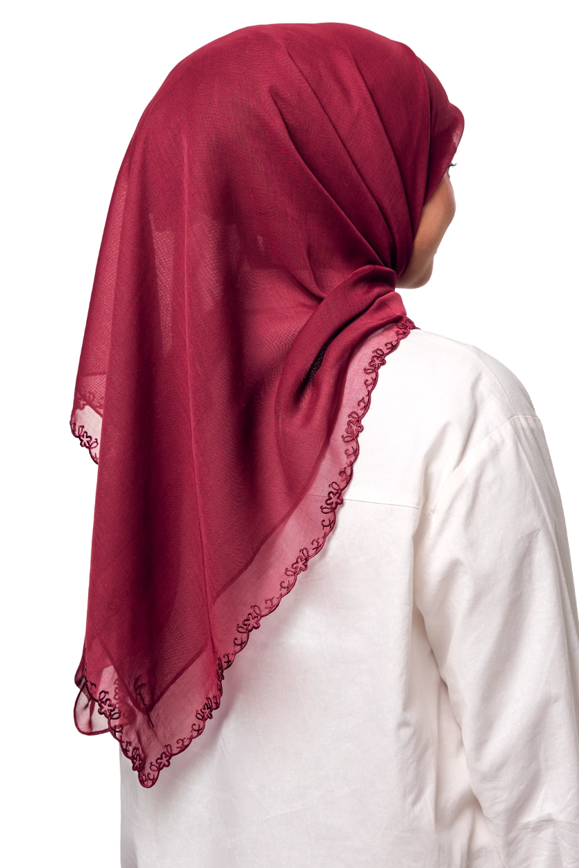 Sulam Kesuma Japanese Voile Square in Red Cindai