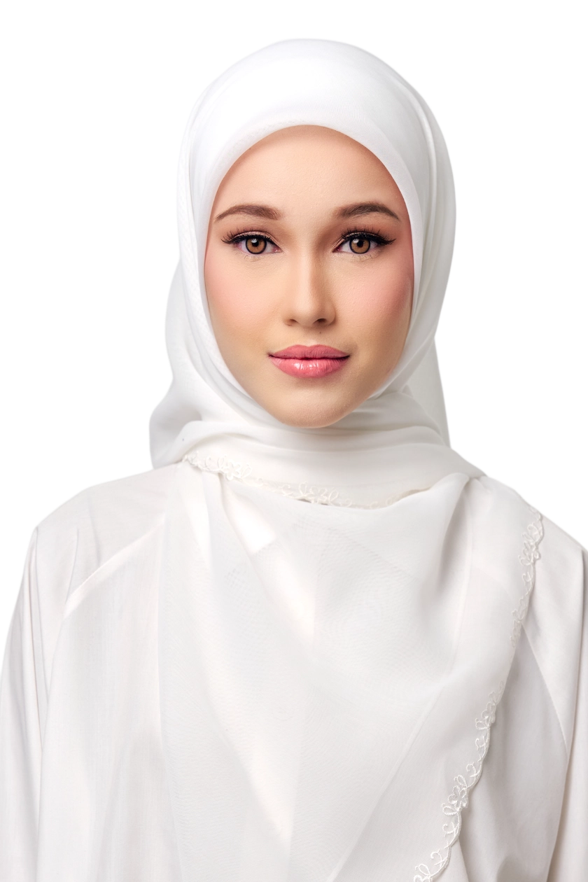 Sulam Kesuma Japanese Voile Square in White Pancar