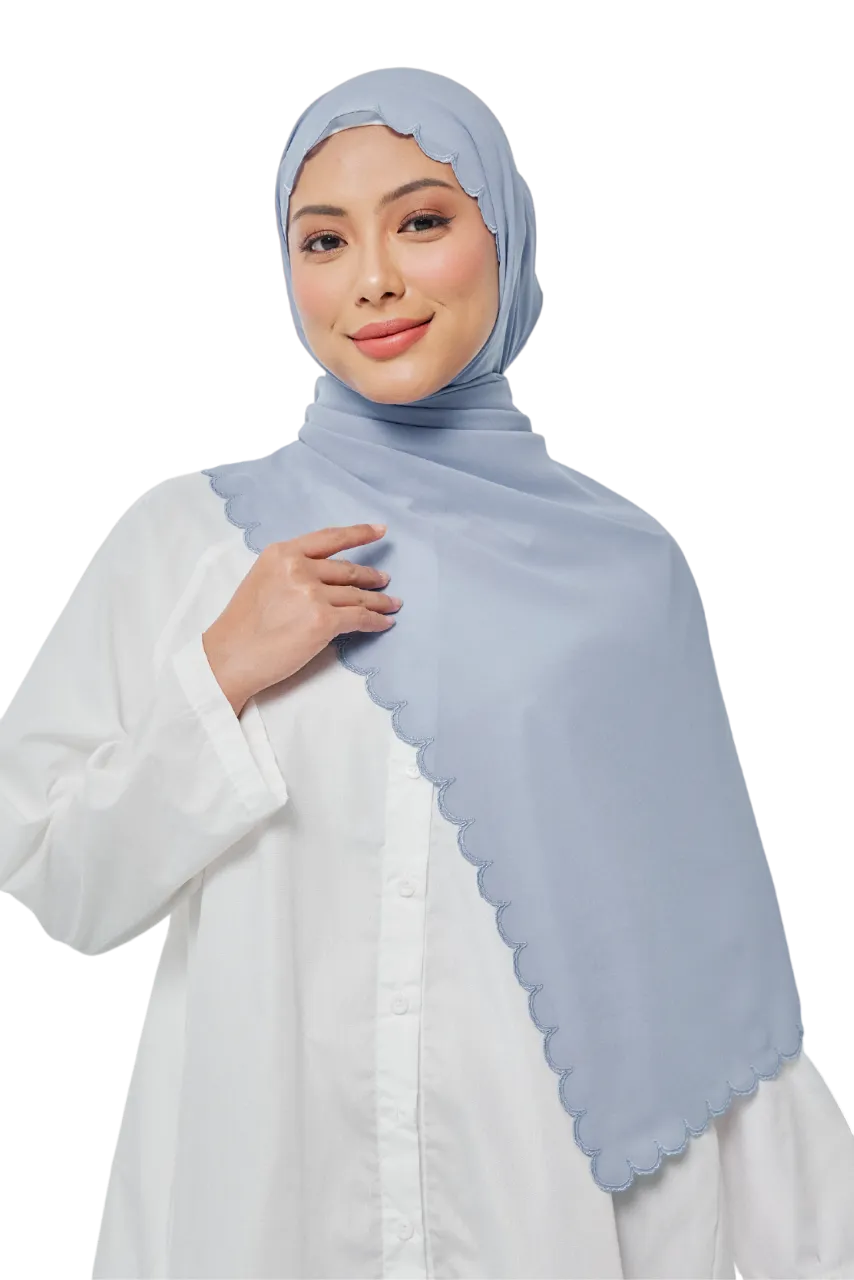 Sulam Delima Scarf in Chambray Blue