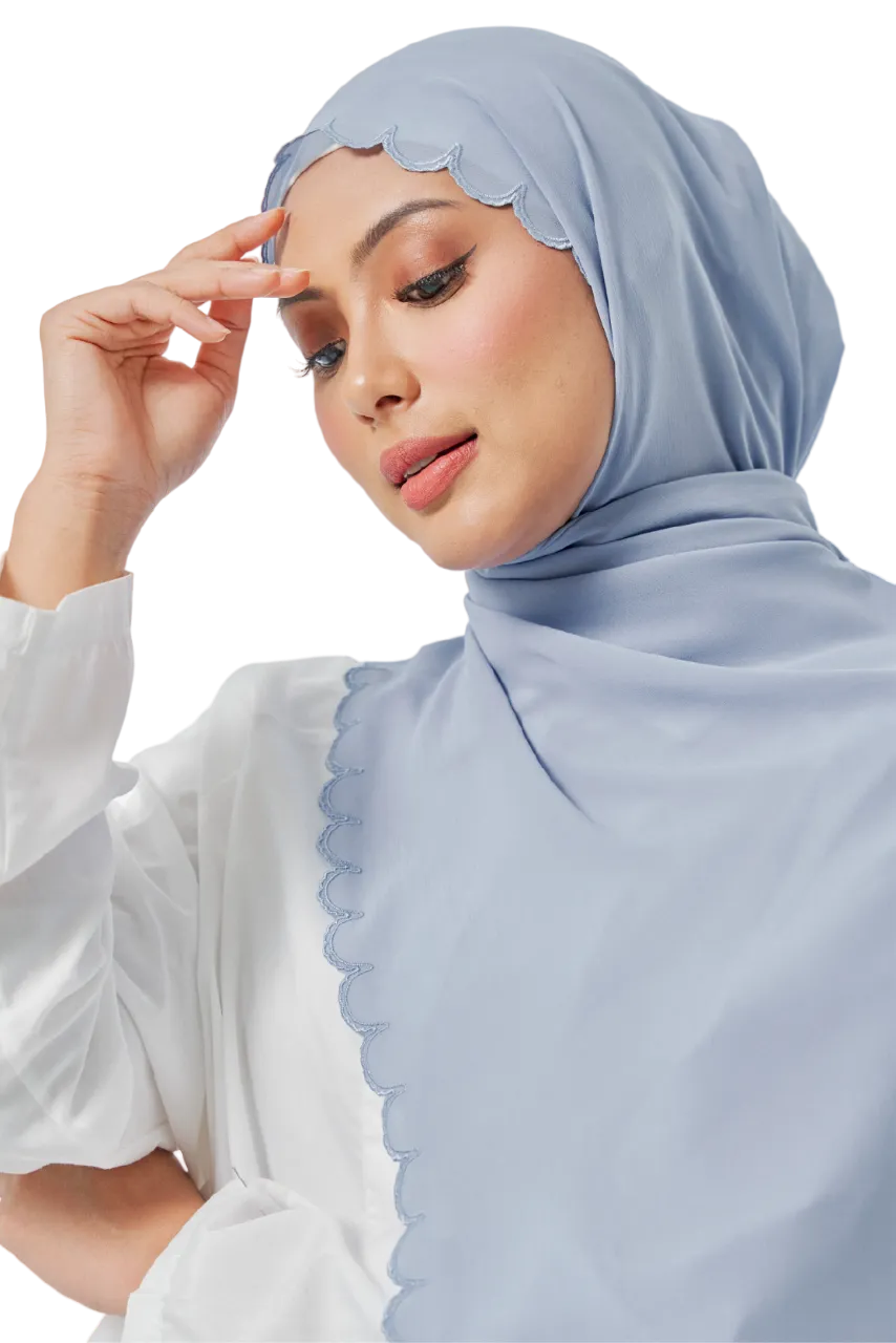 Sulam Delima Scarf in Chambray Blue