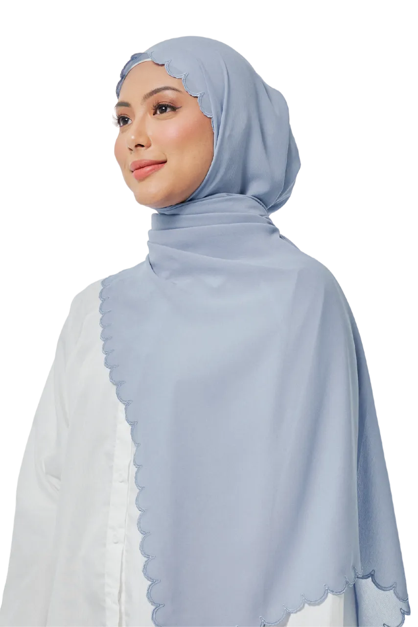 Sulam Delima Scarf in Chambray Blue