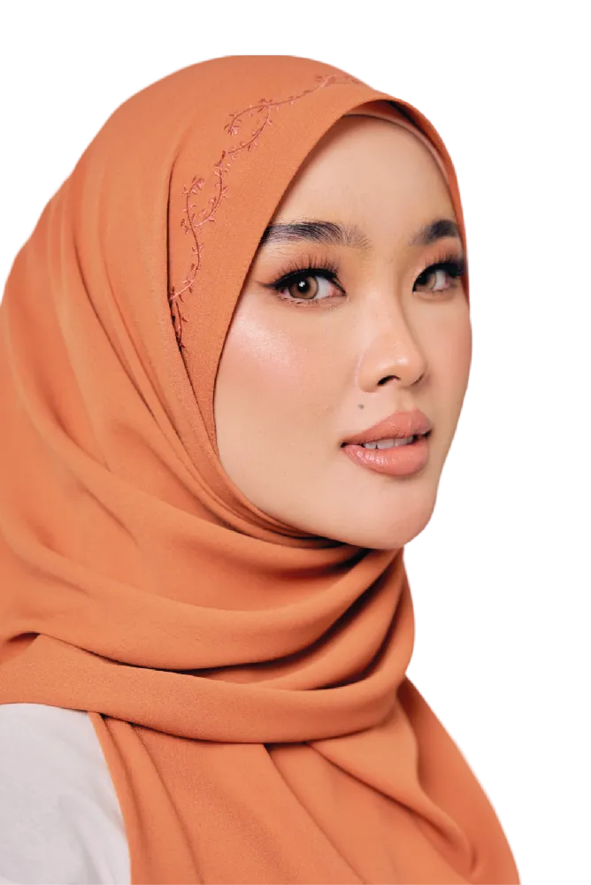 Sulam Mekar Ironless Chiffon Triangle Bawal in Autumn Brown
