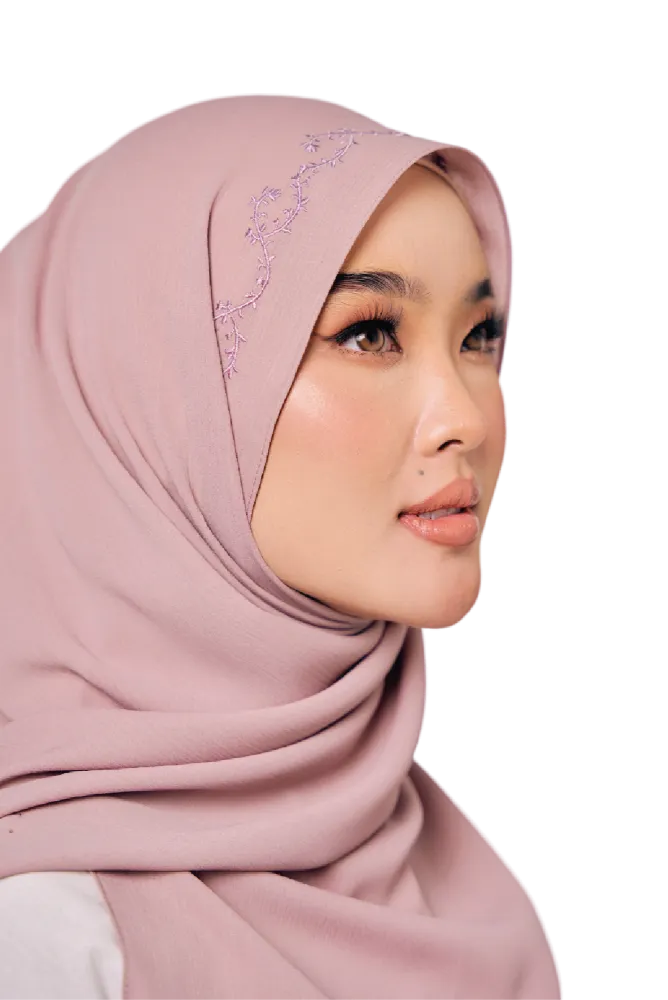 Sulam Mekar Ironless Chiffon Triangle Bawal in Deauville Mauve