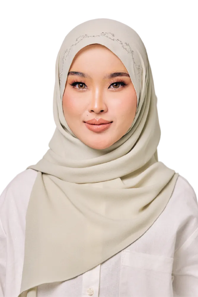 Sulam Mekar Ironless Chiffon Triangle Bawal in Pastel Lime