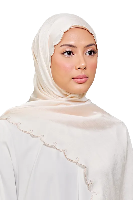 Sulam Melor Scarf in Pearly White