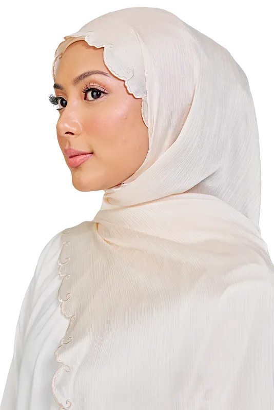 Sulam Melor Scarf in Pearly White