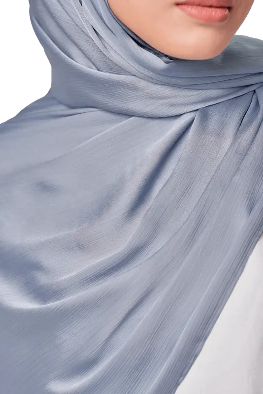 Maya Crinkle Satin Scarf in Blue Grey