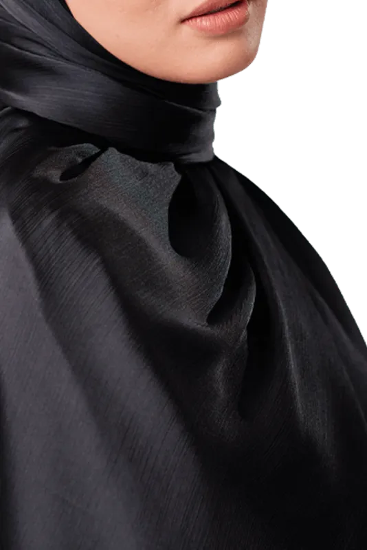 Maya Crinkle Satin Scarf in Jet Black