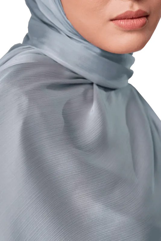Maya Crinkle Satin Scarf in Teapot Blue