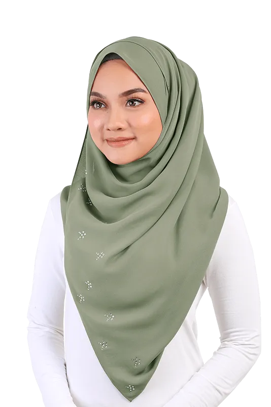 Cahaya Scarf with Swarovski Crystal in Zaitun