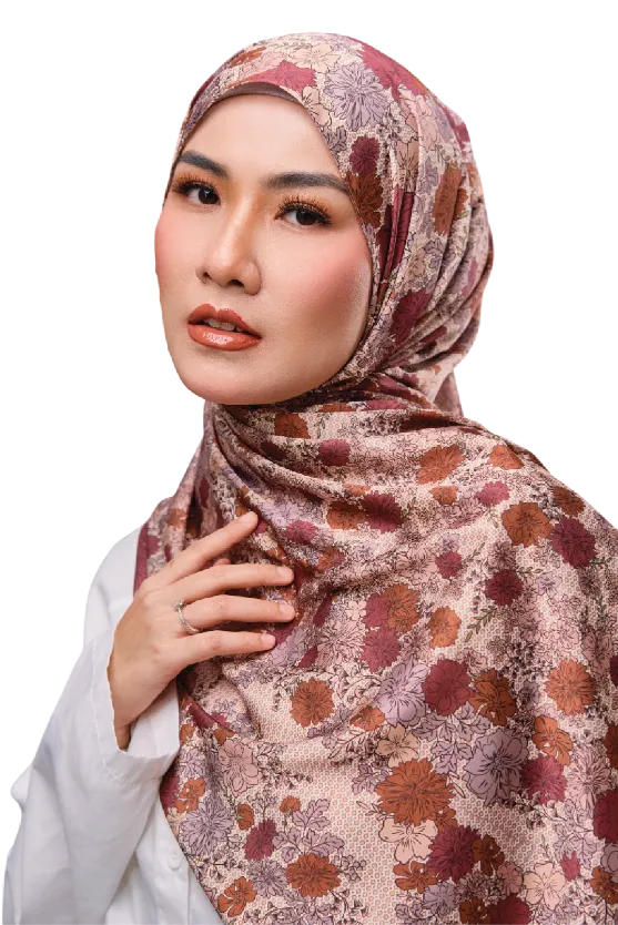 Florescence Satin Silk Printed Scarf In Brick Tulip