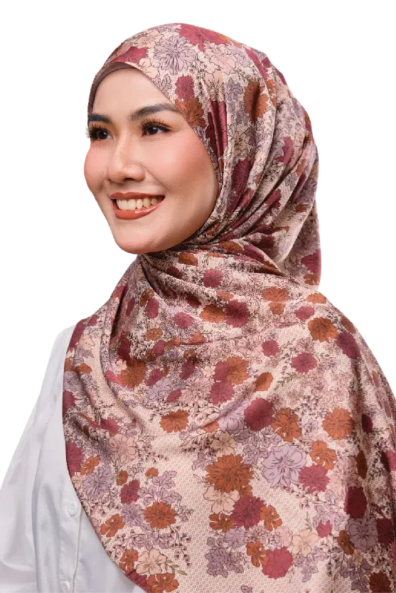 Florescence Satin Silk Printed Scarf In Brick Tulip