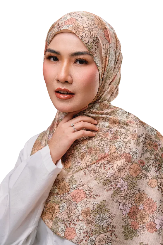 Florescence Satin Silk Printed Scarf In Coral Dahlia