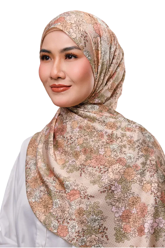 Florescence Satin Silk Printed Scarf In Coral Dahlia