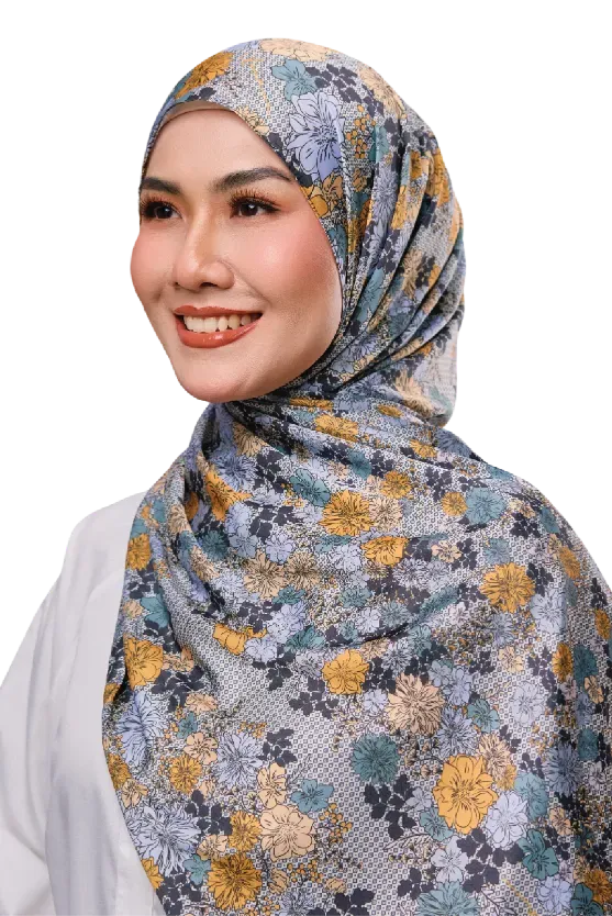 Florescence Satin Silk Printed Scarf In Mustard Sunflower