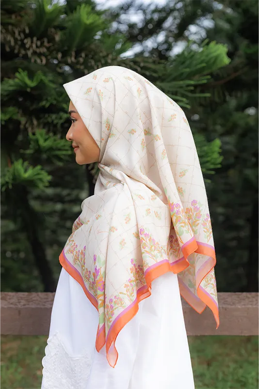 Meadow Printed Cotton Voile Square in Savanna Orange