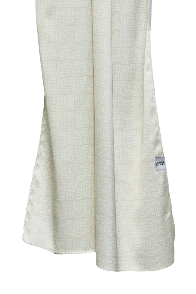 Monogrammatic Printed Satin Silk Scarf in Fog Green