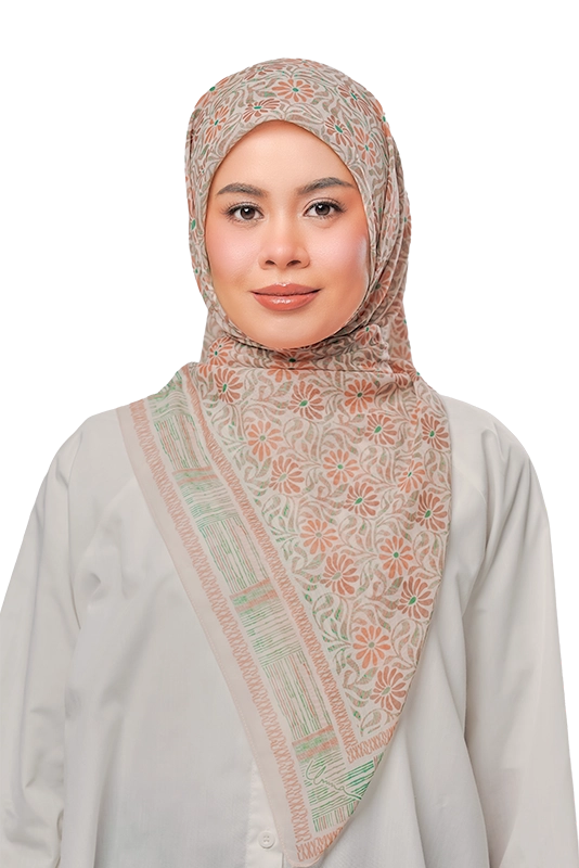 Anyaman Cotton Voile Printed Square in Apricot Peach