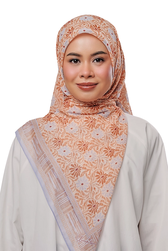 Anyaman Cotton Voile Printed Square in Mandarin Orange