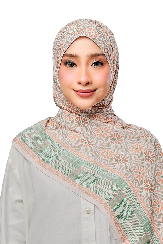 Anyaman Light Korean Chiffon Printed Scarf in Apricot Peach