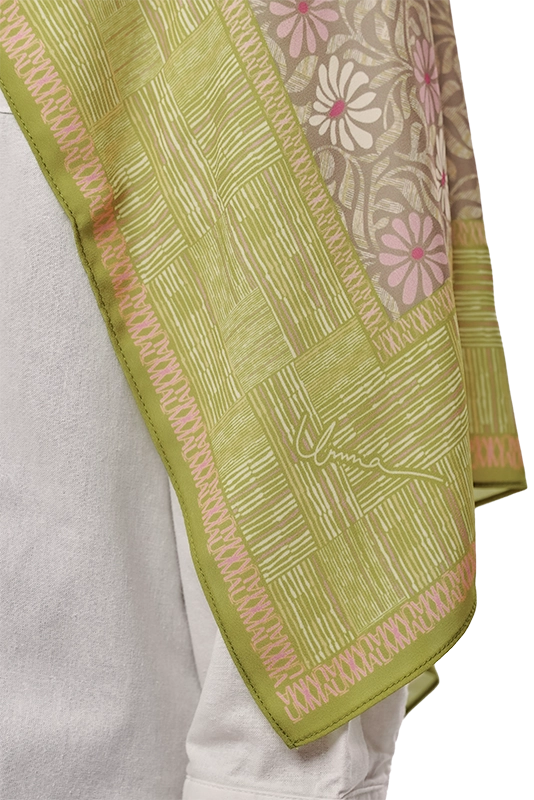 Anyaman Light Korean Chiffon Printed Scarf in Kiwi Green