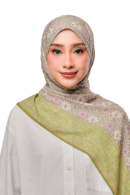 Anyaman Light Korean Chiffon Printed Scarf in Kiwi Green