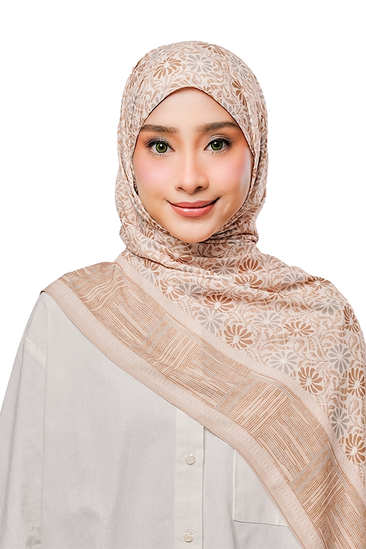 Anyaman Light Korean Chiffon Printed Scarf in Longan Brown