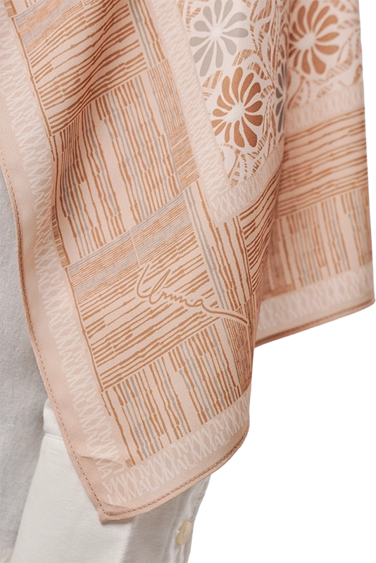 Anyaman Light Korean Chiffon Printed Scarf in Longan Brown