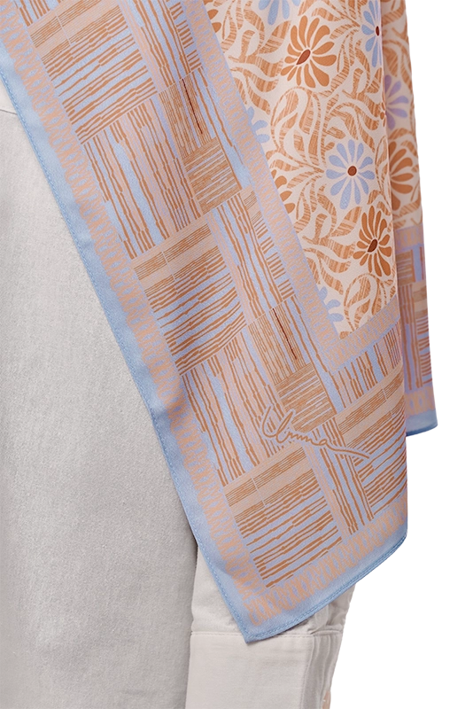 Anyaman Light Korean Chiffon Printed Scarf in Mandarin Orange