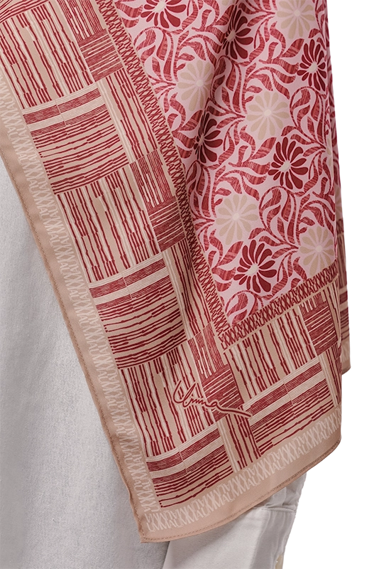 Anyaman Light Korean Chiffon Printed Scarf in Pomegranate Red