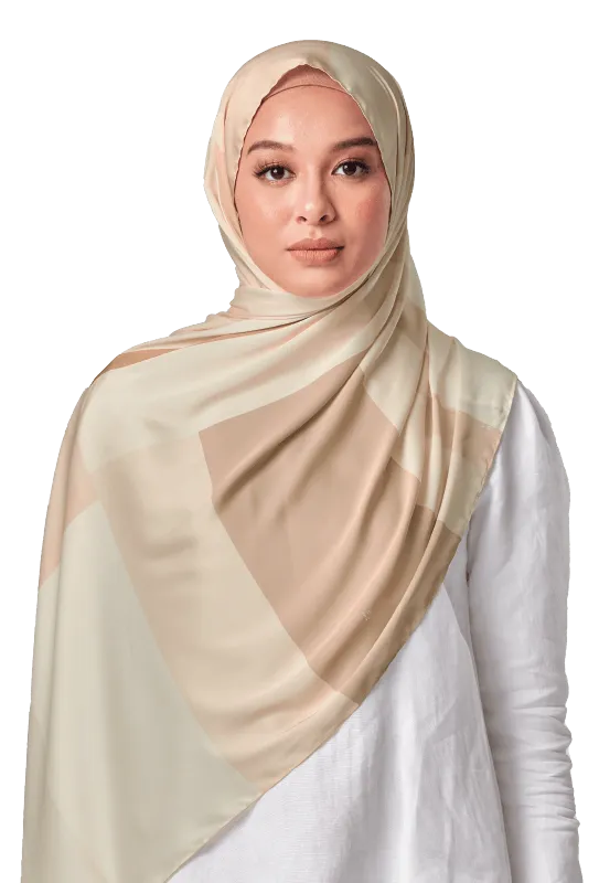 Tetris Printed Scarf in Beige
